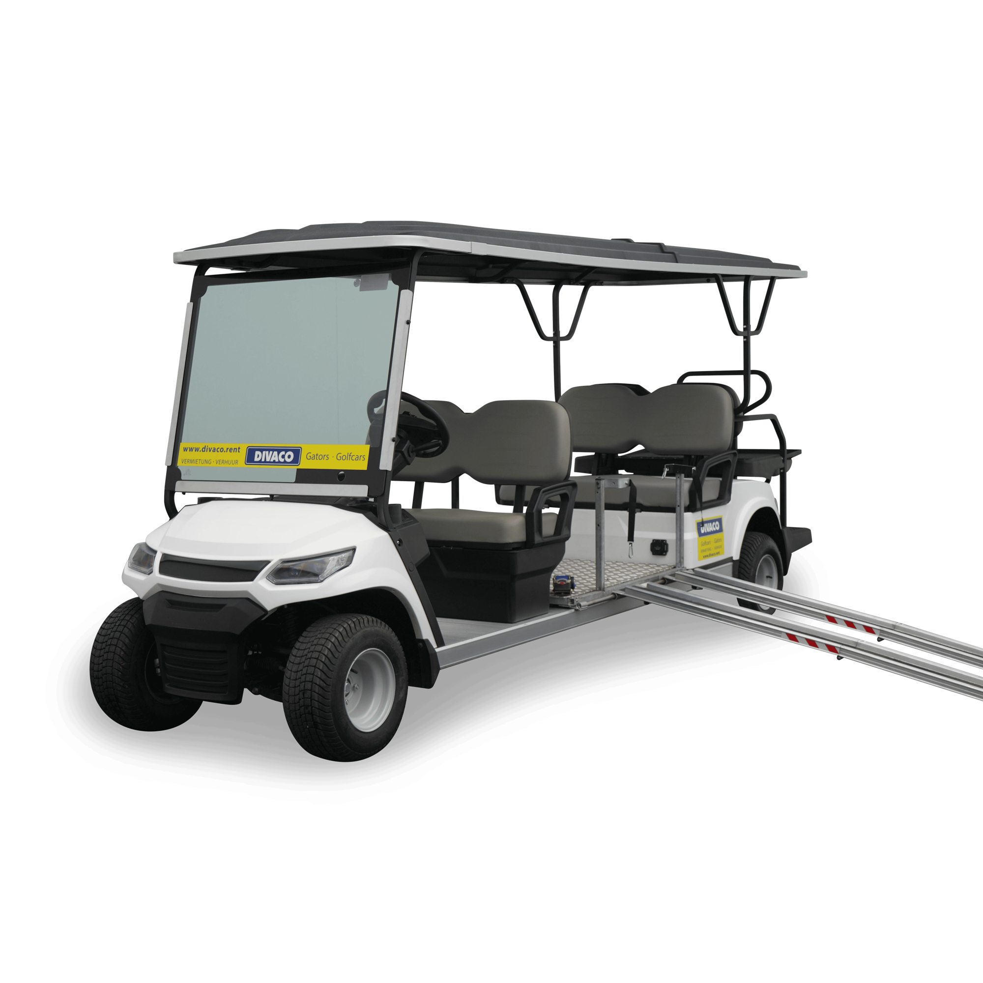 Divaco.rent Elektro Golfcart Rollstuhltransport für 6 Personen Vorderseite