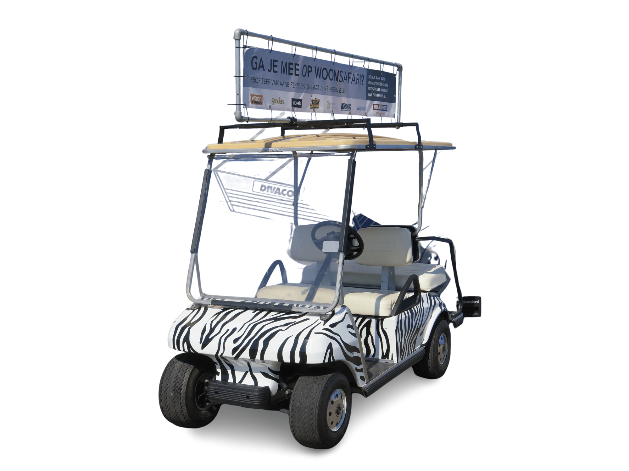 Divaco.rent Branding Zebra-Wrap + Banner auf dem Dach Divaco.rent Branding Zebra-Wrap + Banner auf dem Dach
