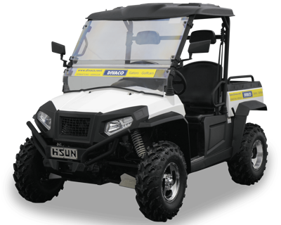 Elektrischer 4x4 Offroad-Geländewagen, geeignet für schwieriges Gelände und öffentliche Straßen; eine nachhaltige Alternative zu Diesel- oder Benzin-Gatoren.